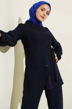 Alternative view of Mini Stone-Embellished Two-Piece Set Navy Blue