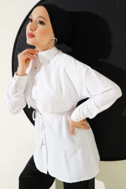 Mini Stone-Embellished Cape Tunic White