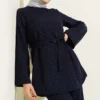 Mini Stone Embellished Belted Two-Piece Set Navy Blue all'ingrosso clothing set view 2 - Hicabistan fabbrica Turchia