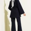 Mini Stone Embellished Belted Two-Piece Set Navy Blue all'ingrosso clothing set view 3 - Hicabistan fabbrica Turchia