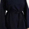 Mini Stone Embellished Belted Two-Piece Set Navy Blue all'ingrosso clothing set view 4 - Hicabistan fabbrica Turchia