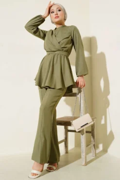 Cross Front Belted Two-Piece Set