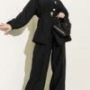 Cross-Front Metallic Button Set Black al por mayor clothing set - Hicabistan fábrica Turquía