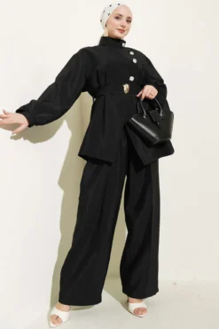 Cross-Front Metallic Button Set Black