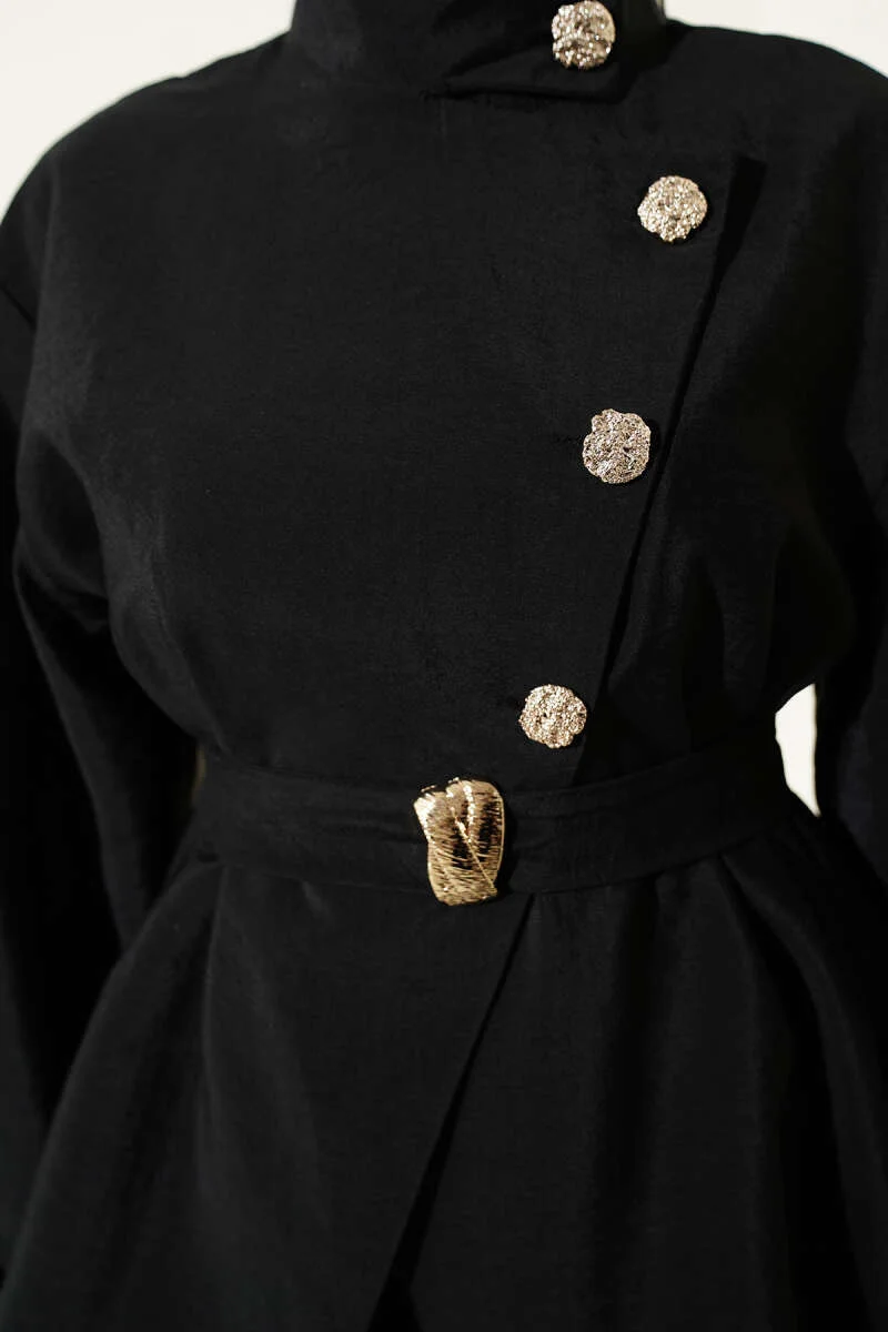 Cross-Front Metallic Button Set Black al por mayor clothing set view 4 - Hicabistan fábrica Turquía