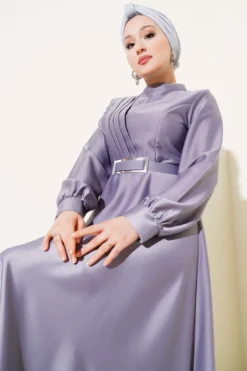Alternative view of Cross Front Pleated Satin Dress Grey