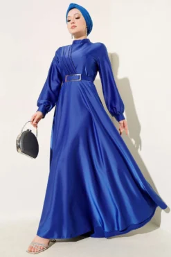 Cross Front Pleated Satin Dress