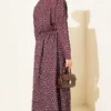 Dress with Ruffled Detail and Polka Dots Brown en gros dress view 3 - Hicabistan usine Turquie
