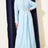 Dress with Ruffled Detail and Polka Dots Blue en gros dress - Hicabistan usine Turquie