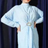 Dress with Ruffled Detail and Polka Dots Blue en gros dress view 2 - Hicabistan usine Turquie