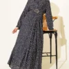 Dress with Ruffled Detail and Polka Dots Black al por mayor dress view 2 - Hicabistan fábrica Turquía