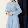 Dress with Drawstring Front and Gold Buckle Blue en gros dress view 2 - Hicabistan usine Turquie
