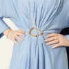 Dress with Drawstring Front and Gold Buckle Blue en gros dress view 4 - Hicabistan usine Turquie