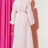Drawstring Ruched Dress Pink en gros dress view 3 - Hicabistan usine Turquie