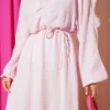 Drawstring Ruched Dress Pink en gros dress view 4 - Hicabistan usine Turquie