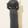 Gathered Front Sequin Evening Dress Anthracite بالجملة dress view 3 - Hicabistan مصنع تركيا