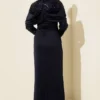 Gathered Front Sequin Evening Dress Navy Blue all'ingrosso dress view 3 - Hicabistan fabbrica Turchia