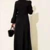 Satin Dress with Front Tie Detail Black wholesale dress view 3 - Hicabistan Turkey factory