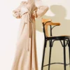 Satin Dress with Front Tie Detail Beige