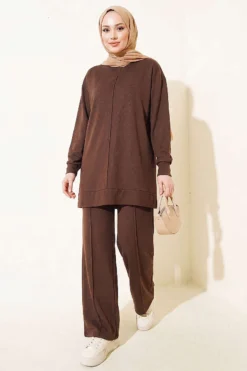Stitched Front Two-Piece Set Brown