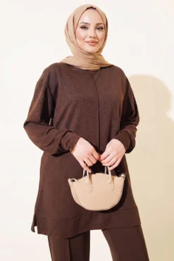 Alternative view of Stitched Front Two-Piece Set Brown