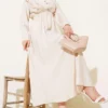 Ruffled Front Belted Dress Beige