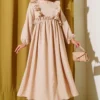 Ruffled Front Waist Elastic Dress Beige