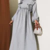 Ruffled Front Waist Elastic Dress Grey