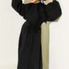 Ruffled Front Belted Dress Black
