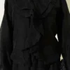 Ruffled Front Blouse and Skirt Set Black wholesale clothing set view 4 - Hicabistan Turkey factory