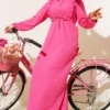 Ruffled Front Zipper Dress Fuchsia