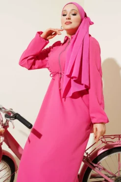 Alternative view of Ruffled Front Zipper Dress Fuchsia