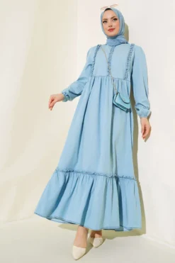 Ruffled Front Denim Dress