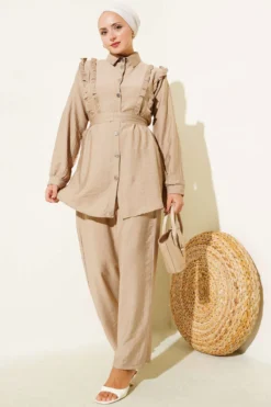 Ruffled Front Belted Two-Piece Set