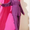 Ruffled Front Belted Two-Piece Set Lilac wholesale clothing set - Hicabistan Turkey factory