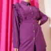 Ruffled Front Belted Two-Piece Set Lilac بالجملة clothing set view 2 - Hicabistan مصنع تركيا