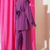 Ruffled Front Belted Two-Piece Set Lilac بالجملة clothing set view 3 - Hicabistan مصنع تركيا
