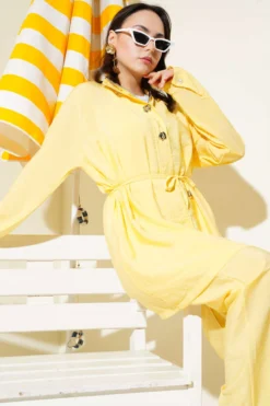 Alternative view of Zippered Front Belted Two-Piece Set Yellow