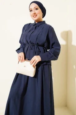 Alternative view of Wide Front Pleated Modal Skirt Set Navy Blue