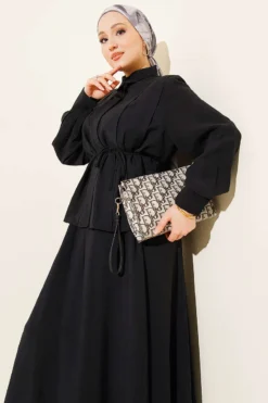 Alternative view of Wide Front Pleated Modal Skirt Set Black