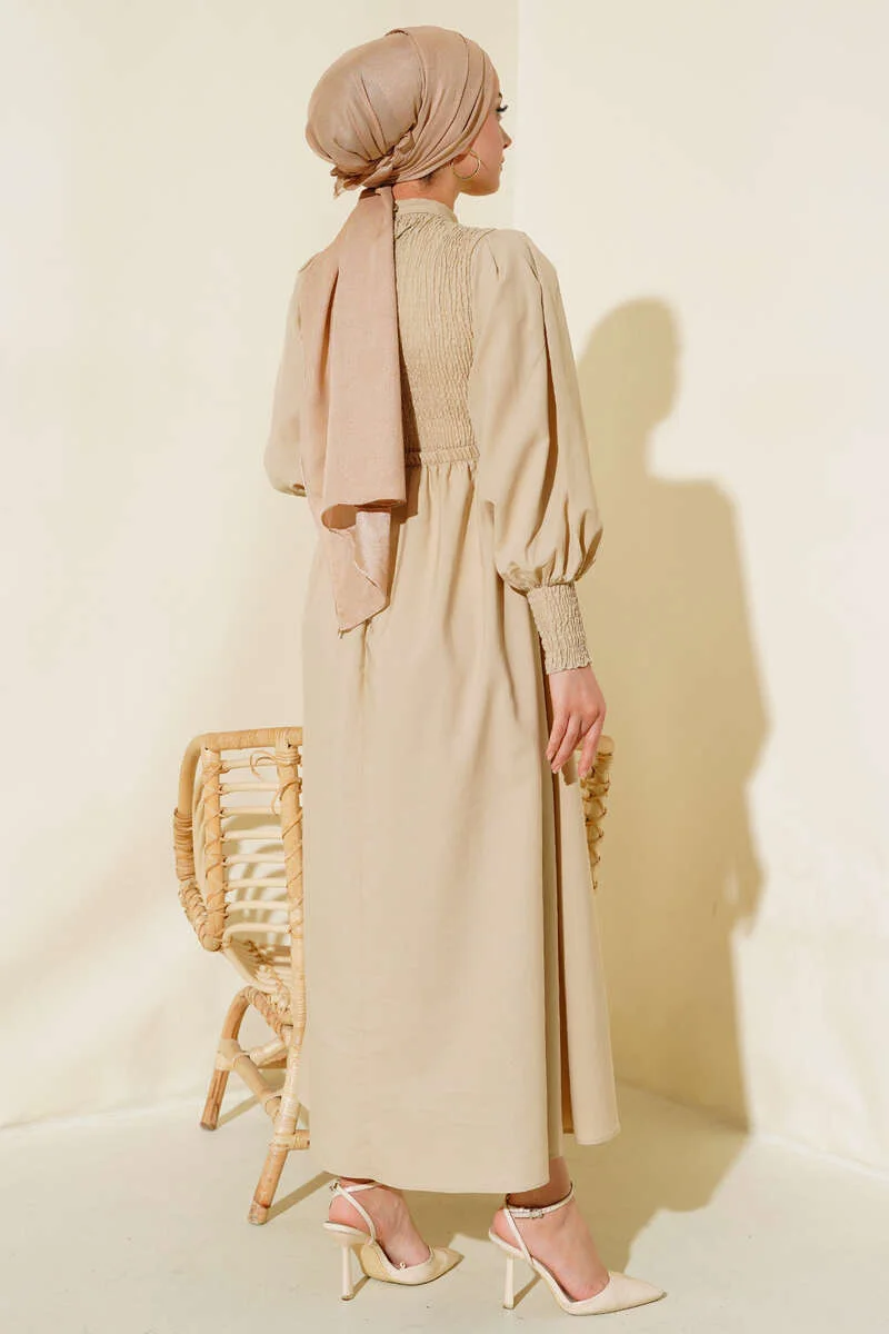 Gathers Front Dress Beige - الصورة 3