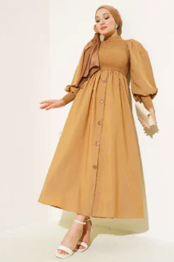 Gathers Front Dress Camel