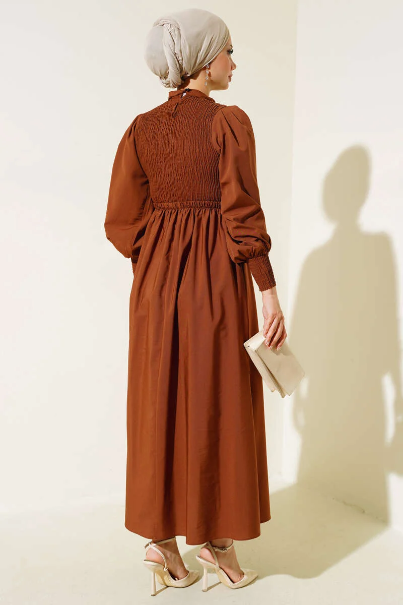Gathers Front Dress Brown - Image 3