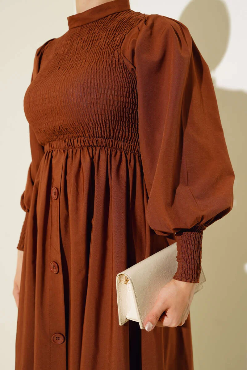 Gathers Front Dress Brown - Image 4