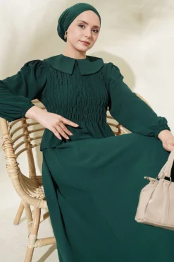 Top Detail Skirt Set Emerald all'ingrosso clothing set view 2 - Hicabistan fabbrica Turchia