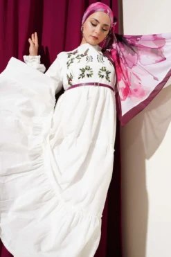 Floral Embroidered Ruffle Dress Plum