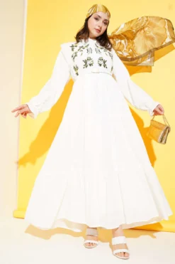 Floral Embroidered Ruffle Dress Yellow