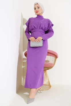 Pearl-Embellished Belted Dress