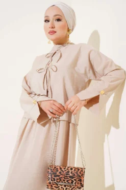 Alternative view of Front Tie Strap Dress Two-Piece Set Beige