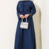 Front Tie Strap Dress Two-Piece Set Navy Blue